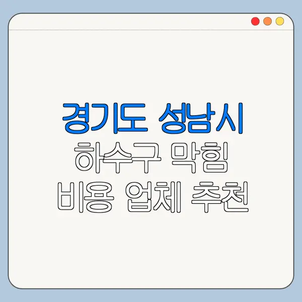 경기도 성남시 하수구 막힘 비용 업체 추천