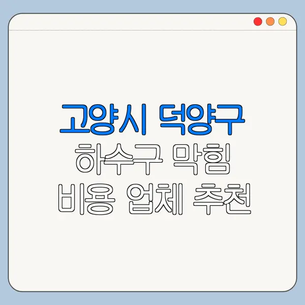 고양시 덕양구 하수구 막힘 비용 업체 추천