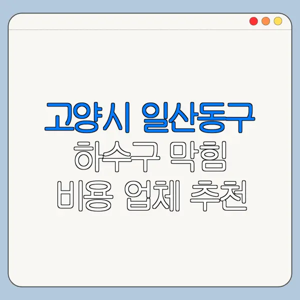 고양시 일산동구 하수구 막힘 비용 업체 추천