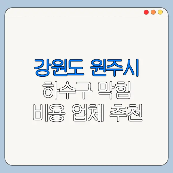 강원도 원주시 하수구 막힘 비용 업체 추천