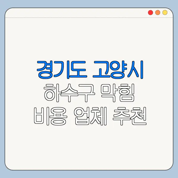 경기도 고양시 하수구 막힘 비용 업체 추천
