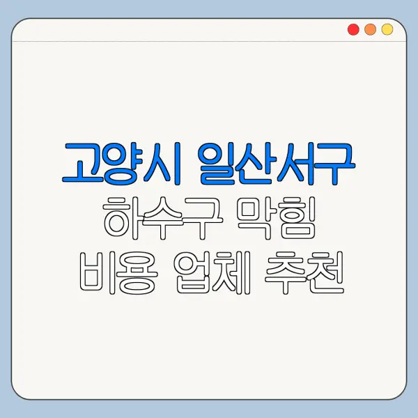 고양시 일산서구 하수구 막힘 비용 업체 추천