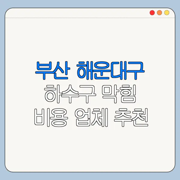 부산 해운대구 하수구 막힘 비용 업체 추천