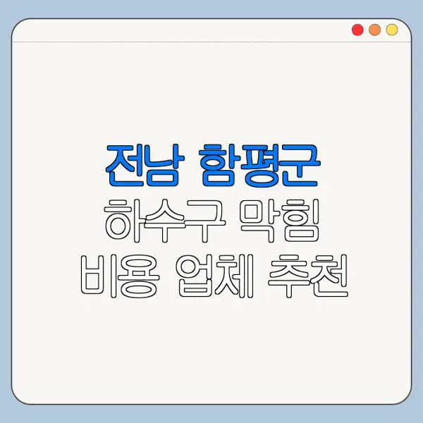 전남 함평군 하수구 막힘 비용 업체 추천